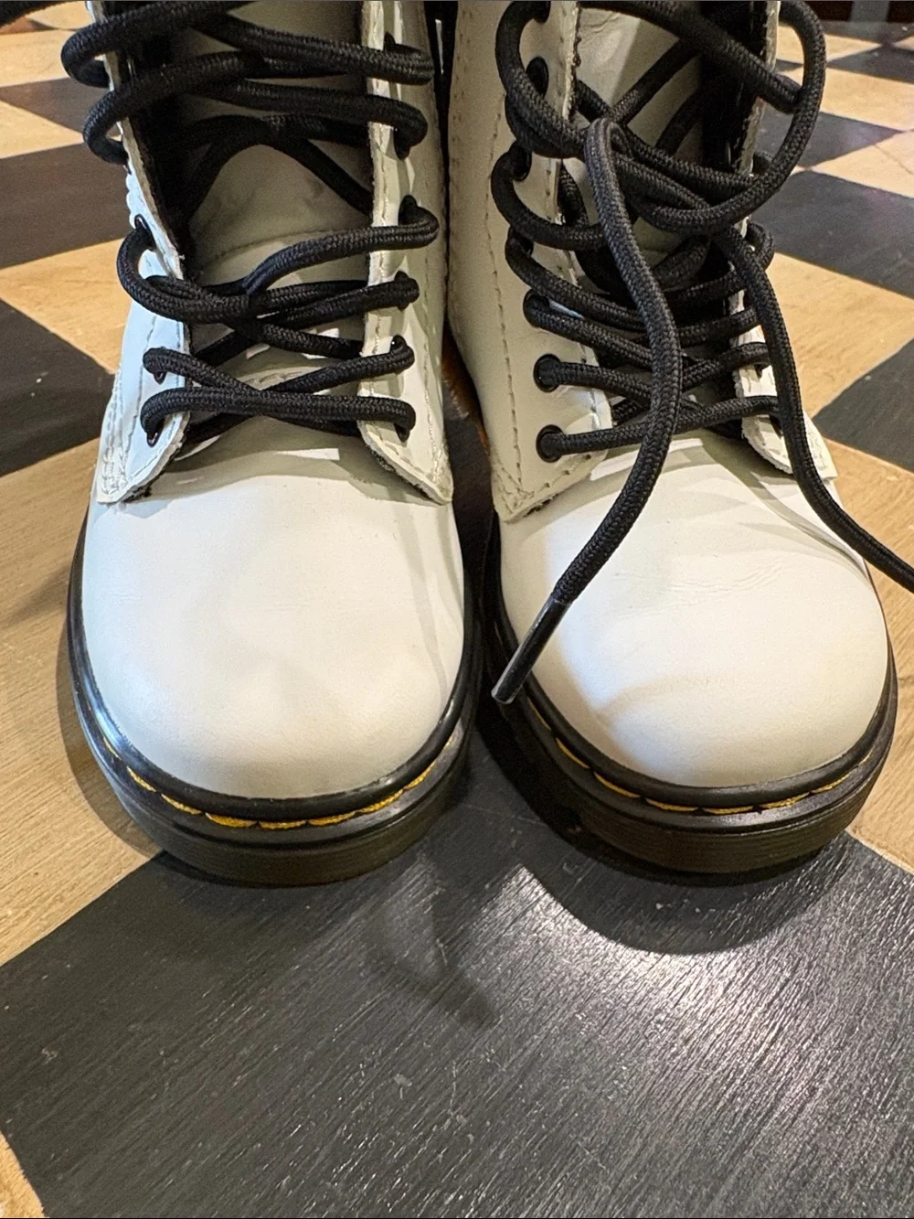 Dr. Martens Toddler White Combat Boots with Black Laces